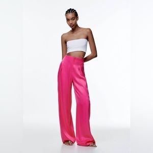 Zara Full Length Pink Satin Pants NWT size small 🩷